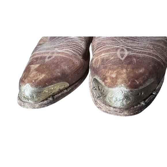 Brown Leather DURANGO Cowboy Western Boots Stitched Design 9.5D Gold Metal Toe main image 4